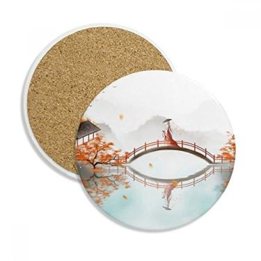 Imagem de Caneca Jincheng Outono Estilo Chinês Aquarela Porta-copos Caneca de Proteção de Mesa Pedra Absorvente