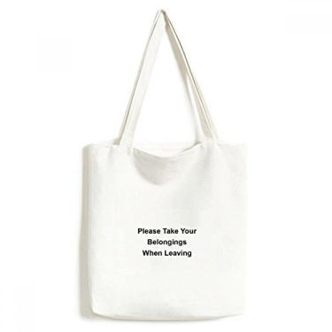 Imagem de Sacola de lona com símbolo preto Take Your Belongings bolsa de compras casual