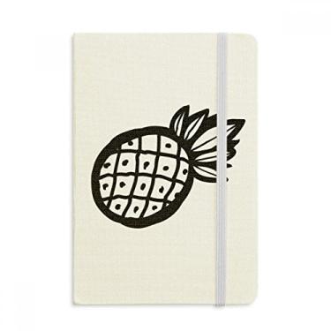 Imagem de Caderno de anotações com desenho em linha de abacaxi preto, capa dura em tecido, diário clássico