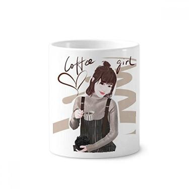 Imagem de Coffee Girl Figura Art Design Ilustração Escova de Dentes Suporte Caneca Cerâmica Suporte Lápis Copo