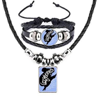 Imagem de Conjunto de joias de couro natural com silhueta de bicho-preguiça preta