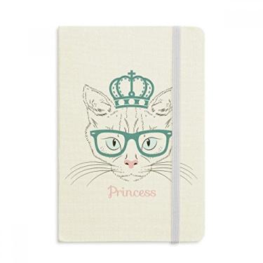 Imagem de Crown Sunglass Caderno de princesa com estampa de gato branco, capa dura de tecido, diário clássico