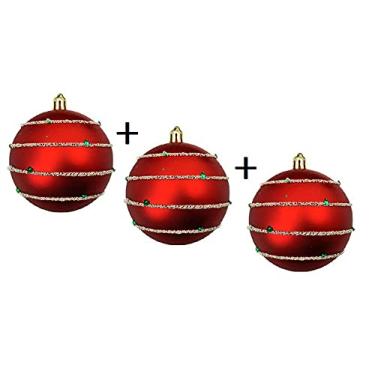 Imagem de Kit com 3 Bolas de Natal Vermelha com Glitter 8cm De Ø