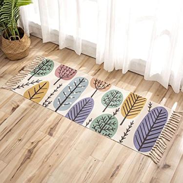 Imagem de jia cool, Tapete de área de algodão, tapete de tecido lavável com borlas, tapete geométrico boêmio para cozinha, sala de estar, quarto, banheiro, lavanderia, 60 x 180 cm