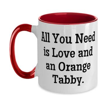 Imagem de All You Need is Love and an Orange Tabby Caneca de dois tons de 325 ml, presente de gato laranja Tabby de amigos, copo de piada para amantes de gatos