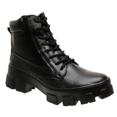 Imagem de Bota Coturno Feminina Couro tratorado Confortável Preto SLZ-BT1-11010