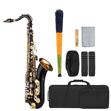 Imagem de Chusui B-flat Tenor Saxofone Bb Black Lacquer Sax com estojo de instrumento Bocal de junco Tira de pescoço Escova de pano de limpeza para músicos iniciantes
