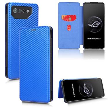 Imagem de Capa Carteira For Asus ROG Phone 7/ROG Phone 7 Ultimate Case, Luxury Carbon Fiber PU+TPU Hybrid Case Full Protection Shockproof Flip Case Cover for Asus ROG Phone 7/ROG Phone 7 Ultimate (Color : Blue
