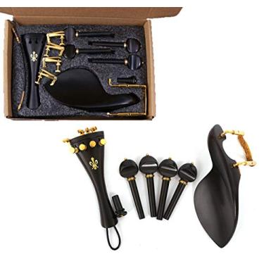 Imagem de Yinfente Conjunto de acessórios de violino tamanho completo 4/4 – Inclui pinos de madeira de ébano, tailpiece fino, afinador, descanso de queixo, braçadeira e pino de extremidade - Qualidade premium