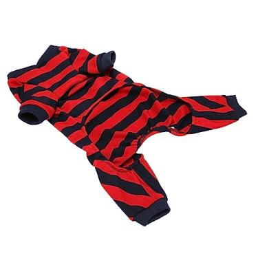 Imagem de Pijama para Animais de Estimação, Lindo, Confortável, Vermelho, Azul, Leve, Listrado, Pijama para Cachorro, 4 Pernas, Respirável, para Caminhada Diária (L)