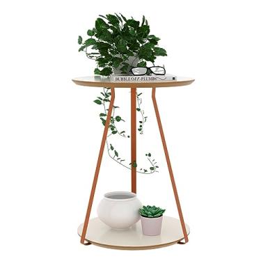 Imagem de Mesa Lateral Sofia Com 2 Tampos Pés de Ferro Decorativa (Off White/Freijó)
