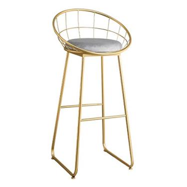 Imagem de Cadeiras de jantar banquetas de bar banco de bar de jantar com encosto cadeira de bar moderna para casa, cadeiras laterais de sala de jantar de cozinha, assento estofado de veludo e pernas de ferro douradas, alta 65 cm Tudo está bem