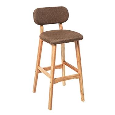 Imagem de Cadeiras de jantar banquetas de bar para contagem de cozinha de madeira maciça, bancos altos de tecido de algodão e linho, cadeiras de bar modernas para decoração de casa Tudo está bem