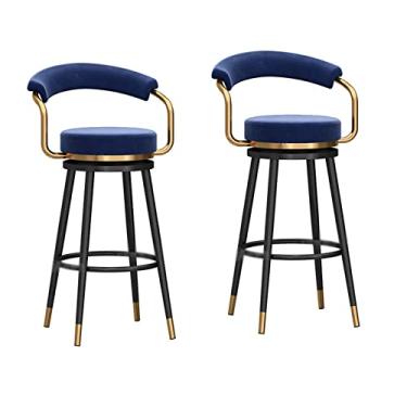 Imagem de Cadeiras de jantar cadeiras de sala de jantar conjunto de 2 bancos de bar de tecido veludo para balcão de café da manhã com encosto, cadeiras de bar giratórias ajustáveis para ilhas de cozinha/bar de casa Tudo está bem