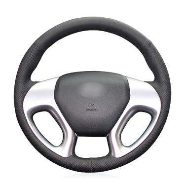 Imagem de Capas de volante de carro de couro preto costuradas à mão, para Hyundai ix35 2010-2016 / Tucson 2 2010-2015