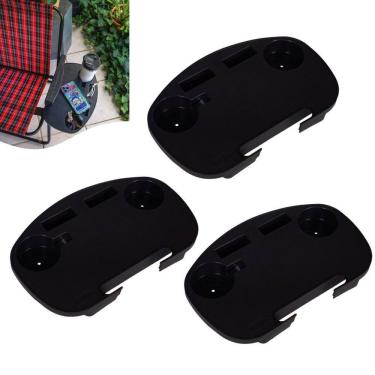 Imagem de Kit 3 Mesa Portátil Porta Copos Celular Para Cadeira De Praia Preto - Mor