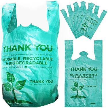 Imagem de Biodegradável, livre de BPA, sacos de plástico para mercearia. Transparente, 55,88 cm, sacola de agradecimento, perfeita para negócios. Melhor volume, bolsa de camiseta resistente para compras. Sacos de decolagem verdes e grossos para restaurantes, Natural Green, 500 Pack