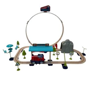 Imagem de Pista Estação De Trem Com Looping 65 Peças - Trenzinho Expresso Brinquedo +3 Anos