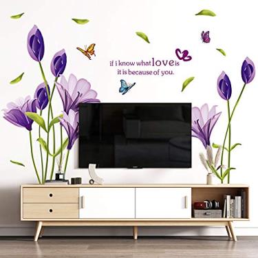 Imagem de Adesivos de parede com lindas flores de lírios lindas e adoráveis da LiveGallery, adesivos de parede para decoração de parede para sala de estar, TV, fundo de crianças, quartos de Gilrs (roxo)