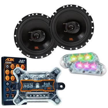 Imagem de Kit 2 Alto Falantes 6  JBL FLEX4 6TRFX55 110 Watts Rms + Kit 2 Strobo AJK 6W Ritimico 3.0