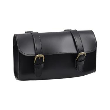 Imagem de rockible Bolsa frontal de bicicleta, bolsa multiuso de couro pu, à prova d'água, pacote frontal para triciclos e motocicletas, preto