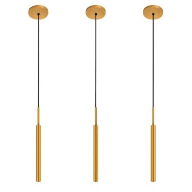 Imagem de Kit 3 Luminárias Teto Pendente Tubo Sala Ilha Dourado 40Cm