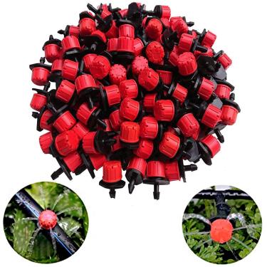 Imagem de Sprinklers de irrigação ajustáveis Kalolary 100 peças para sistema de irrigação de micro gotejamento, material para jardim vermelho com pingente de emissor antiobstrução (irrigação de gotejamento de 1/4")