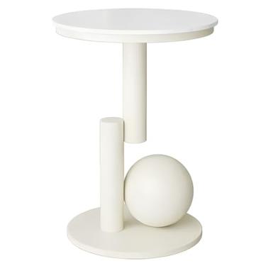 Imagem de Mesa Lateral Redonda, Mesa Lateral Moderna Feita De Laje De Rocha E Metal, Mesa Final Para Sala De Estar, Varanda, Quarto, Escritório (Color : White, Size : 13.77x15.74x21.65in)