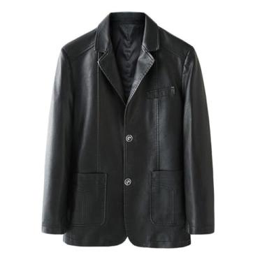 Imagem de CNSTORE Jaqueta masculina Jaqueta de couro PU masculina casual casaco com gola entalhada estilo clássico estilo Ultimate blazer de couro para homens