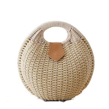 Imagem de Bolsas de palha para mulheres, bolsa de palha tecida à mão com alça de anel, bolsa retrô de verão e praia de rattan., Bege, 11*10.23*5.9 inches(L*W*H)