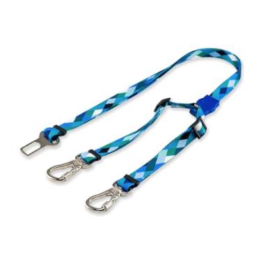 Imagem de Dog Trip Brasil Cinto de Segurança Pet Duplo Universal para Cachorro Gato com Gancho Trava de Segurança Cães Gatos Carro Coleira Adaptador Porte Ajustável Estampa (Quadriculada Azul)