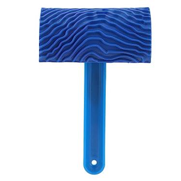 Imagem de Ferramenta de efeito de grão de madeira 14 × 6 × 3 rolo de pintura com efeito de grão de madeira de borracha azul com alça ferramenta de decoração de parede diy