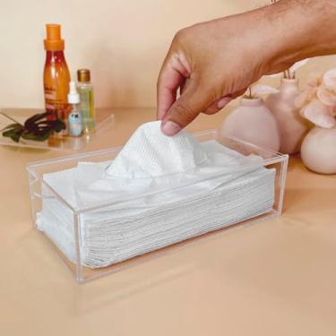 Imagem de Porta Lenço de Papel Interfolha Lenços de Papel Luvas Toucas Mascara Com Tampa Para Hotel Escritorio Recepção Restaurantes Lavabo Toilet Em Acrilico Cristal