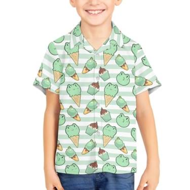 Imagem de Camisetas havaianas com botões de botão para verão unissex infantil manga curta camisa social 3-16 anos Tropical Aloha Shirts, Sorvete de sapo, 13-14 Years