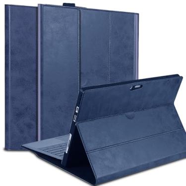 Imagem de NANRUIL Capa protetora de couro genuíno 2021 para Microsoft Surface Pro 8 de 13 polegadas, compatível com teclado e suporte de lápis. Azul
