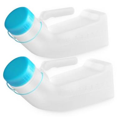 Imagem de Mictório masculino com tampa que brilha no escuro 947 g/1000 UML Mictório com tampa que brilha no escuro portátil à prova de vazamento para motoristas e viajantes (2X mictório masculino - branco e