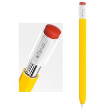 Imagem de ELETIUO Capa de silicone compatível com Apple Pencil (USB-C), capa protetora com suporte, capa antiderrapante compatível com Apple Pencil 3ª geração, amarelo vintage