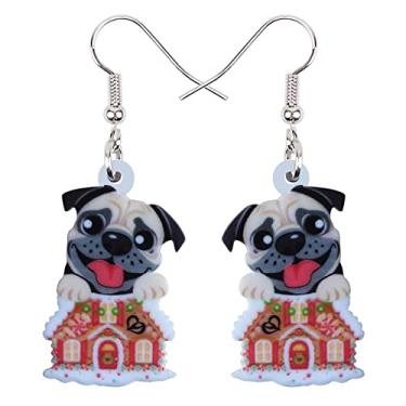 Imagem de DALANE Brincos de Natal de acrílico engraçados para cães pug, pingentes, pingentes, floco de neve, filhotes, joias para mulheres, meninas, crianças, amantes de cães, presentes, Medium, Acrílico, Sem