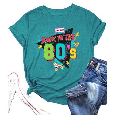 Imagem de PECHAR Camiseta feminina I Love The 80's Vintage 80s Music Graphic Camiseta de manga curta para festa dos anos 80, Azul ciano, P