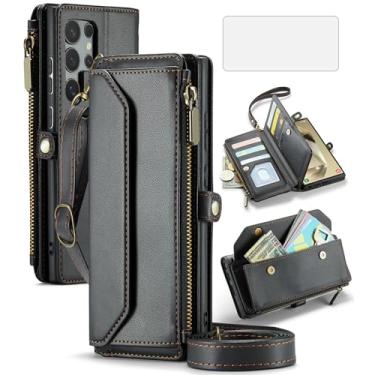 Imagem de Asuwish Capa de celular para Samsung Galaxy S24 Ultra 5G com zíper com protetor de tela de vidro temperado e suporte de cartão com bloqueio RFID de couro S24Ultra 24S S 24 24Ultra feminino meninas