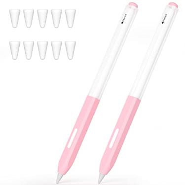 Imagem de JOOSKO Estojo compatível com Apple Pencil Pro/2ª geração, capa fina de silicone macio, pacote com 2 com 10 capas de ponta de silicone. (rosa)