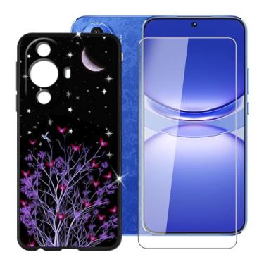 Imagem de Ikiiqii Capa para celular Huawei Nova 12s (6,7 polegadas) + protetor de tela, capa à prova de choque, capa de silicone macio e TPU antiarranhões + vidro temperado - Flores antes da lua