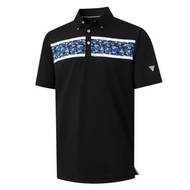 Imagem de Rouen Camisas de golfe masculinas de secagem rápida, absorção de umidade, estampa atlética no peito, casual, manga curta, camisas polo masculinas, Preto 2, GG