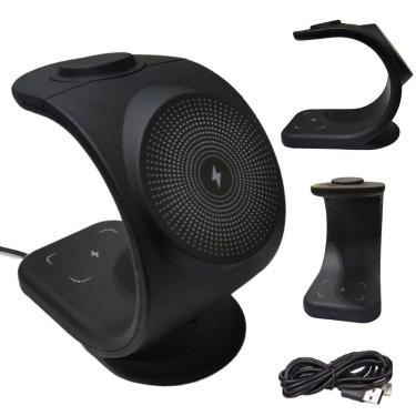 Imagem de Carregador Induçao Wireless 15W Rapido Celular Relogio Fone Ouvi Telefone Carregamento 3 Em 1 Mesa Escrivania Escritorio Casa Trabalho Home Office