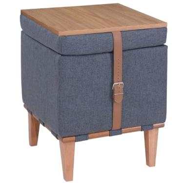 Imagem de Puff Quadrado Baú Guarda Treco Linho Chumbo Madeira Maciça descansso pés mesa de centro