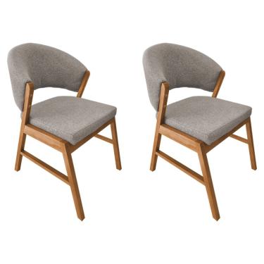 Imagem de Kit 2 Cadeiras de Jantar Madeira Maciça Cerejeira Premium Débora Linho Bege