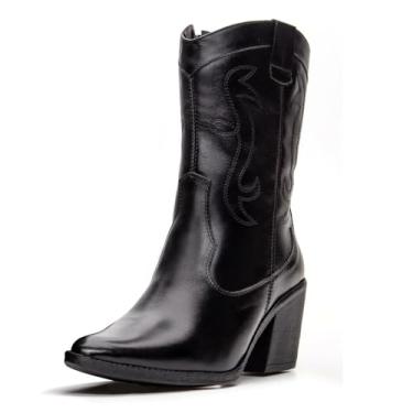 Imagem de PIERRÔ, Bota Feminina texana Pierrô cano e salto médios couro legítimo cor preta Cor:PRETO;Gênero:Feminino;Tamanho:40