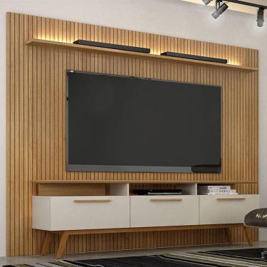 Imagem de Home Suspenso Ambiente Curitiba com Led e Rack Bancada São Paulo Cinamomo Off White - Valdemóveis