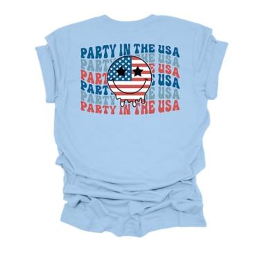 Imagem de Trenz Shirt Company Camiseta feminina de manga curta Stacked Party in USA Smile Face, Azul bebê, M