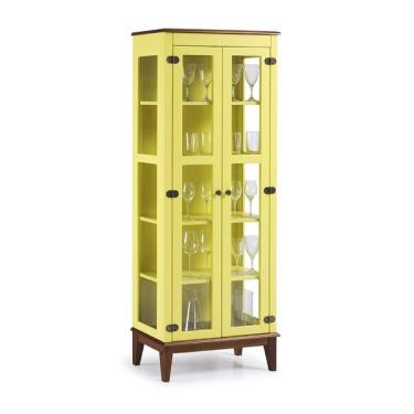 Imagem de Cristaleira De Madeira Maciça 2 Portas Amarelo Lemon